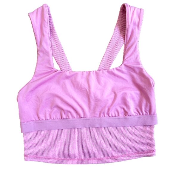 Alo Yoga Alosoft Aura Ribbed Bra Tank Blush Pink S Yoga Workout Crop Top - Picture 7 of 8